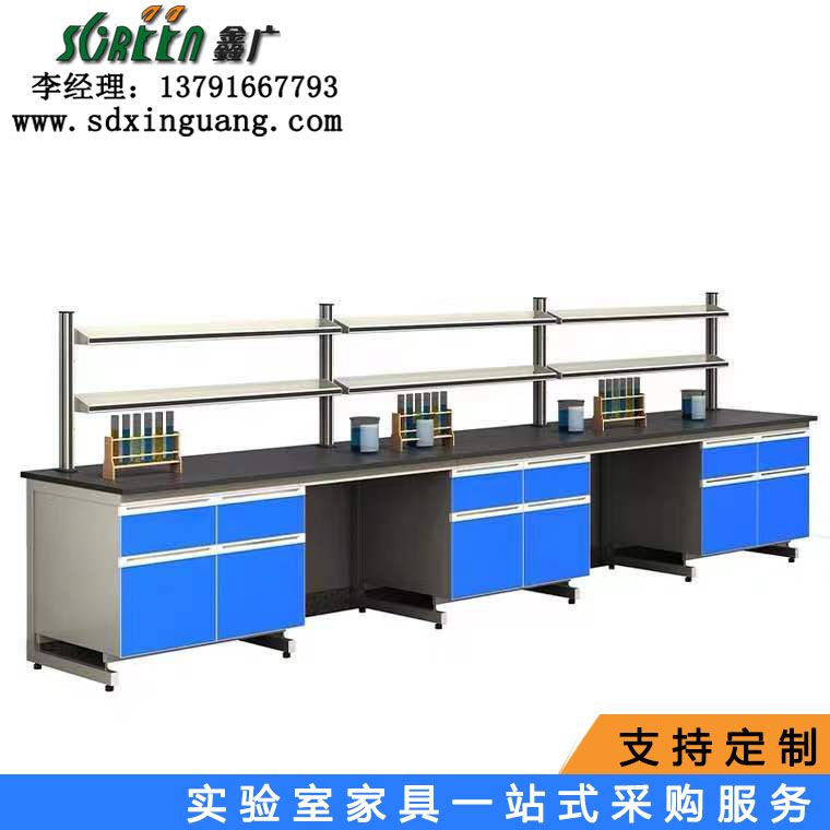 山東鋼木實(shí)驗(yàn)臺(tái)工作臺(tái)，化驗(yàn)室全鋼中央操作臺(tái)，實(shí)驗(yàn)邊臺(tái)學(xué)生pp化學(xué)試驗(yàn)桌